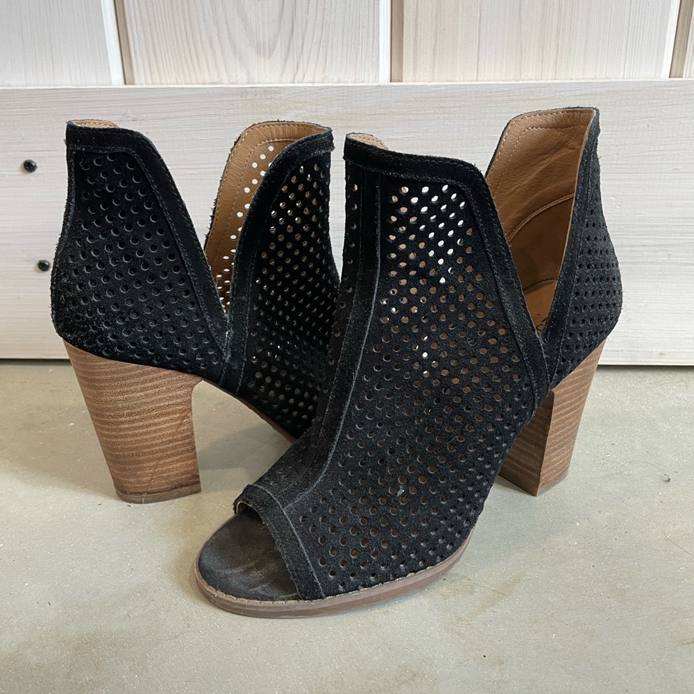 Lucky Brand Black Ankle Booties with Perforated Design